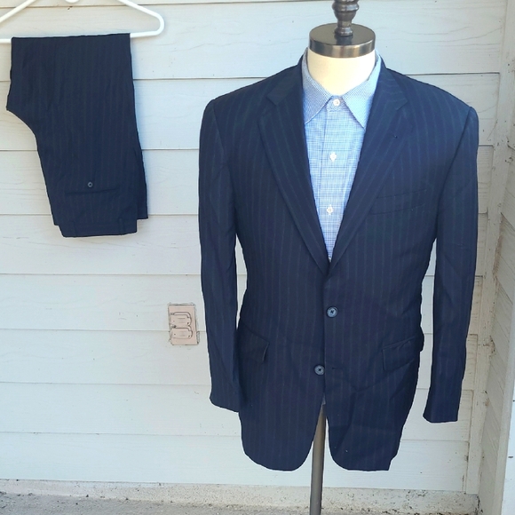 BURBERRY LONDON Kensington Dark Navy Striped Wool Cashmere Sz 38 S Mens Suit‎ - Picture 1 of 7